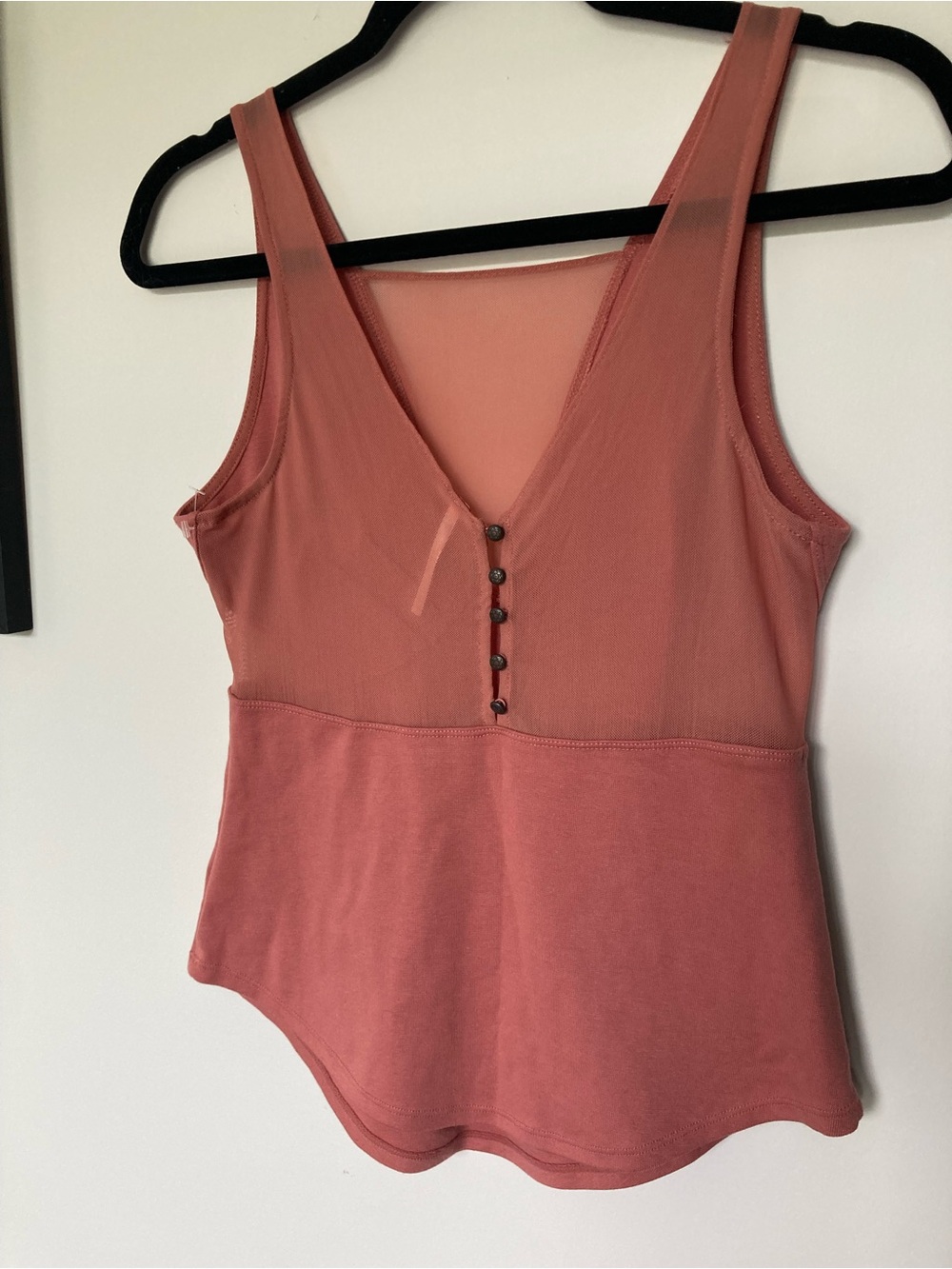 Free People Dusty Rose Mesh-Inset Tank Top with button detail - Picture 2 of 5